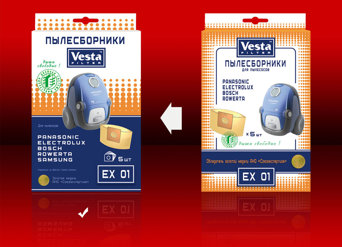 Создание дизайна упаковки пылесборников для пылесосов 'Vesta filter'